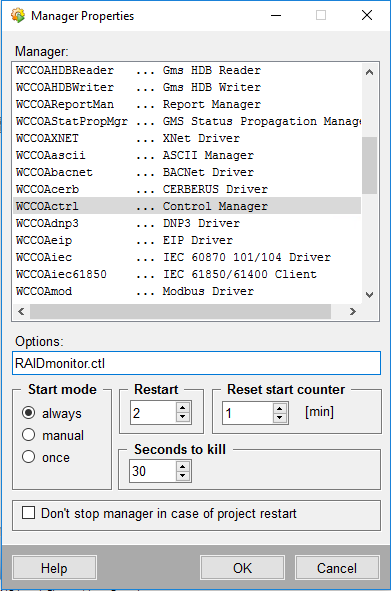 Setting the RAIDmonitor Control Manager Properties