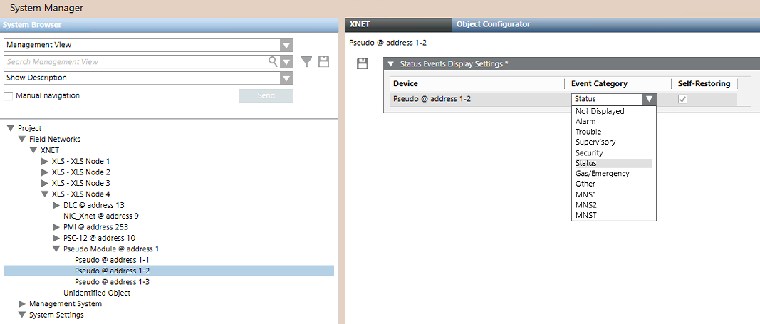XNET Device Status Objects Setting