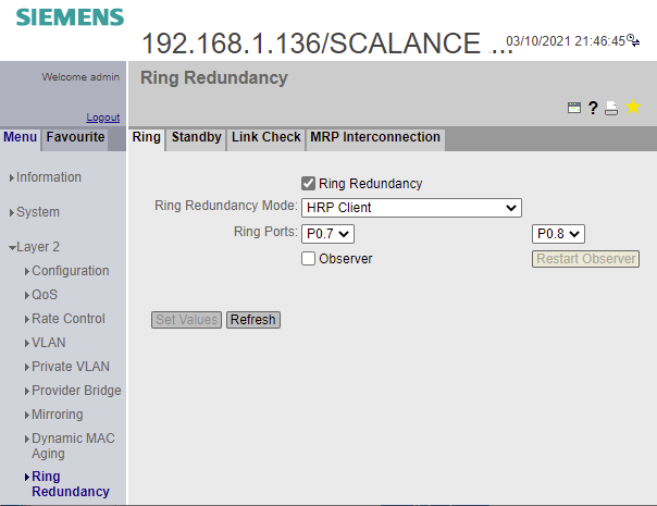 Ring Redundancy: Client Switch Settings