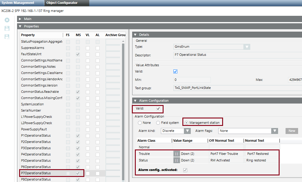 Scalance XC206-2SFP Redundancy Manager Events Setup